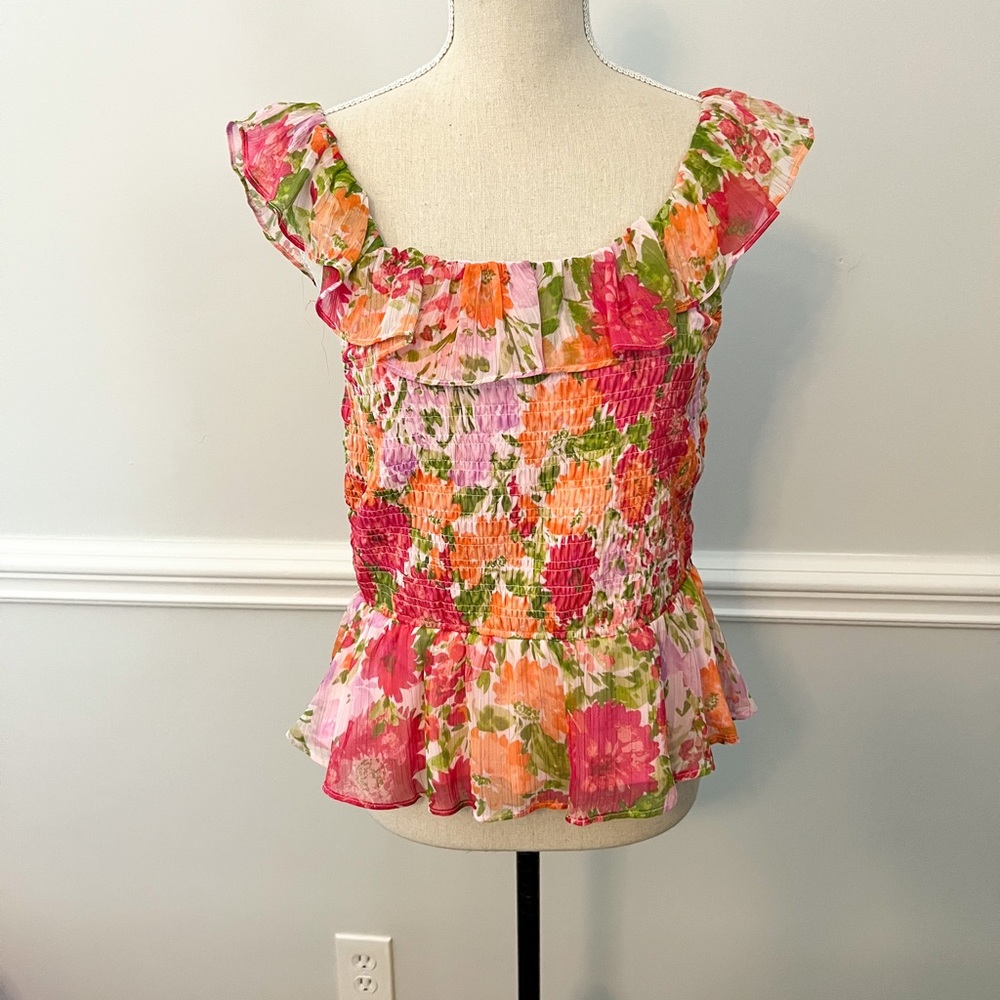 LC Lauren Conrad Smocked Peplum Top, Floral Print - Picture 7 of 12